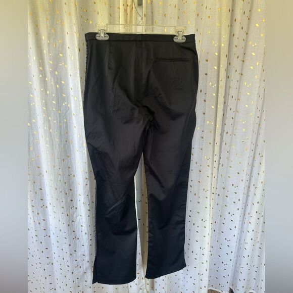 Express Women's Rhinestone Trim Tuxedo Satin Like Stretch Back Pocket Pants - Picture 4 of 7